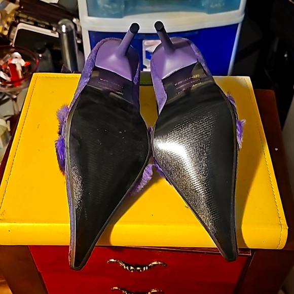New Suede w/Fur Designer Shoes by Dangerous, Sz 8, Purple, Pointy Toe, 3" - Picture 9 of 11